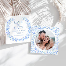 Azul folclore Guardar o convite de fotos de Data