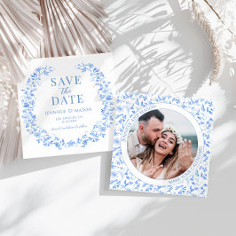 Azul folclore Guardar o convite de fotos de Data