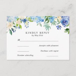 Azul Hydrangea Watercolor FlowerWedcom Cartão RSVP