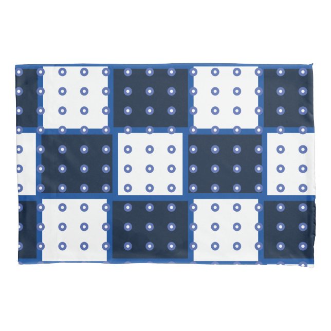 Azul Índigo e branco em patchwork e círculos (Frente)