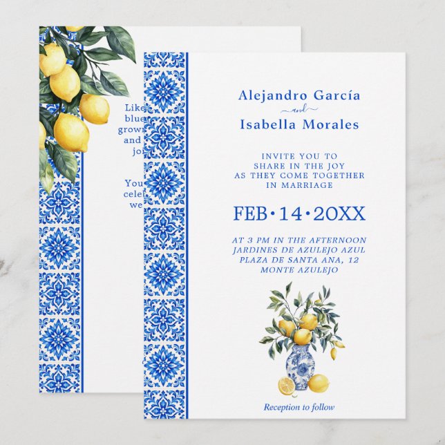  💙🍋Azul & Limone Romance   – Convite Clássico (Frente/Verso)