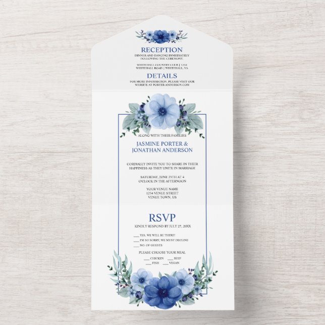Azul Marinho, Anêmona Floral Azul Claro | (Interno)