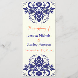 Azul marinho Damask, programa de casamento de marf