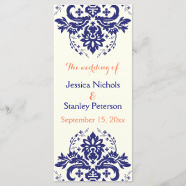 Azul marinho Damask, programa de casamento de marf