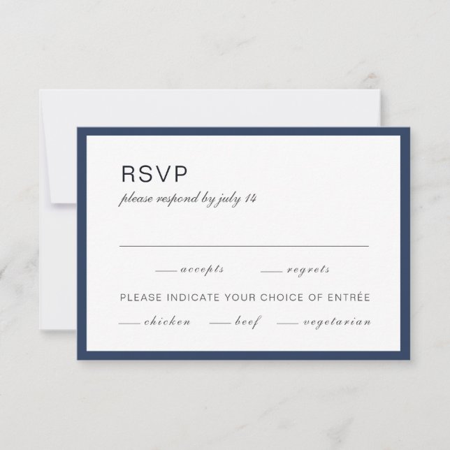 Azul marinho e branco. Simples RSVP de casamento f (Frente)