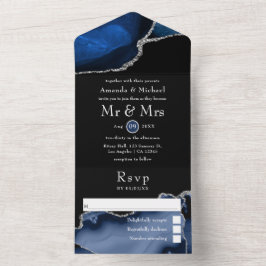 Azul Marinho e Casamento de Ágata Prata Tudo Em Um