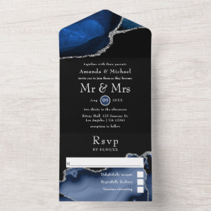 Azul Marinho e Casamento de Ágata Prata Tudo Em Um