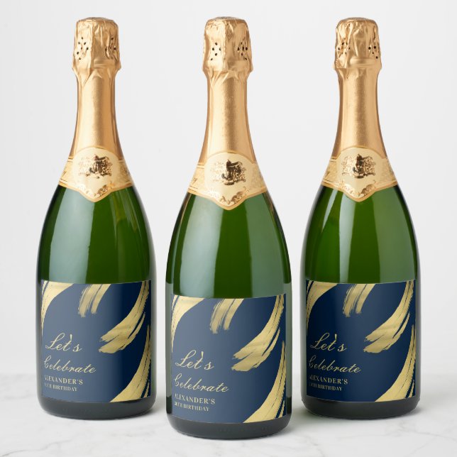 Azul Marinho e Dourado Chic Elegante Champanhe (Garrafas)