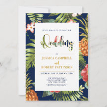 Azul Marinho e Dourado | Convite de Casamento Trop