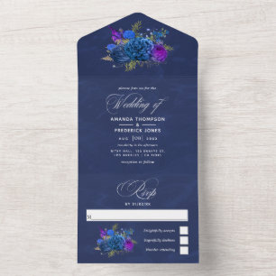 Azul Marinho e Dourado Convite de Casamento Vintag