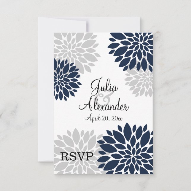 Azul Marinho e Explosão Floral Cinza Prata RSVP (Frente)