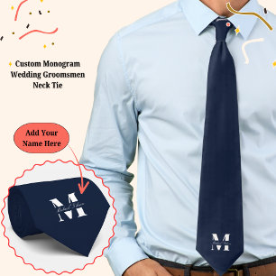 Azul Marinho Gravata de Noiva com Monograma Pers