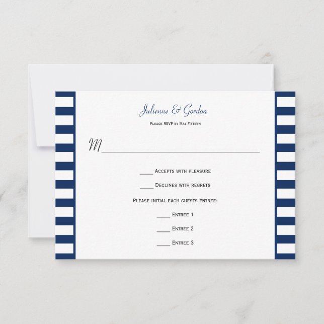 Azul Marinho Listras Brancas Tema Náutico RSVP (Frente)