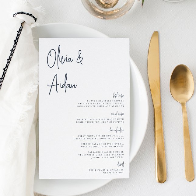 Azul Marinho | Menu de Casamento de Script Manuscr (Criador carregado)