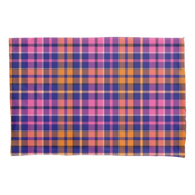 Azul Marinho Rosa Laranja Xadrez Design de Tartan  (Frente)