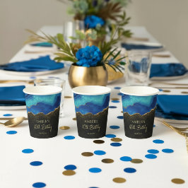 Azul Marinho Teal Dourado Glitter Abstrato Aquarel