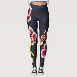 Azul-Meia-Noite, Leggings Orquídeas