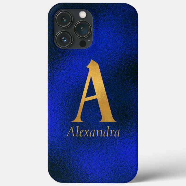 Azul metálico e Monograma Dourado A (Verso)
