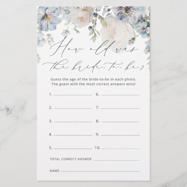 Azul Moderno Quão Velho Era A Noiva para Ser Jogo (Frente)