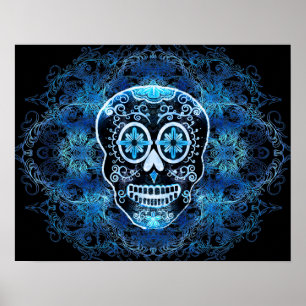 Azul na Impressão de Calavera Preta