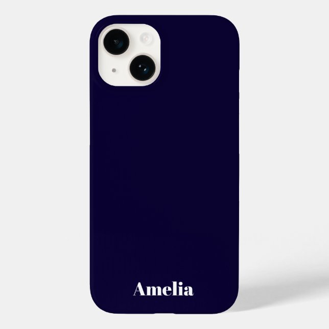 Azul Naval Elegante Branco Nome Personalizado (Verso)