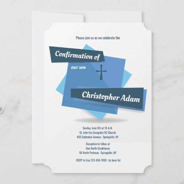 Azul no convite azul da confirmação (Frente)