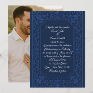 Azul no Convite para Casamento de Foto Azul