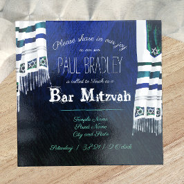 Azul, Oração Verde Shawl Bar Mitzvah Convite