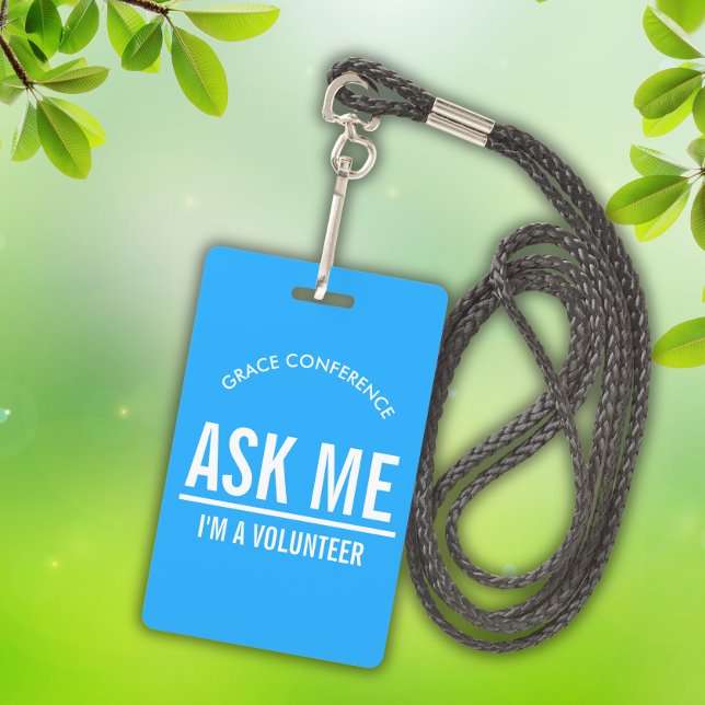 Azul Pergunte-me Crachá de identificação de volunt (Criador carregado)