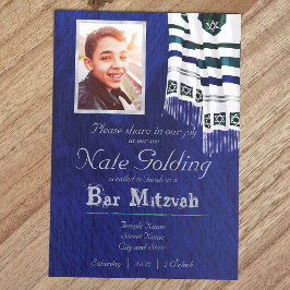 Azul, Prata, Bar de Tallit Teal Mitzvah Convite