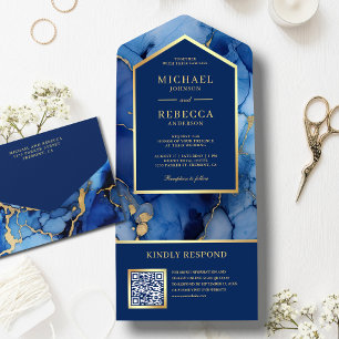 Azul Real Dourado Tinta Fluida Abstrata Código QR 