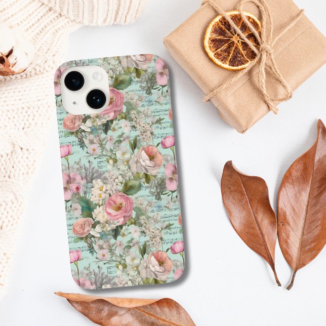 Azul Rosa Branco Floral Shabby Chic Vitoriano (Blue Pink White Floral Shabby Chic Vintage Antique iPhone case)