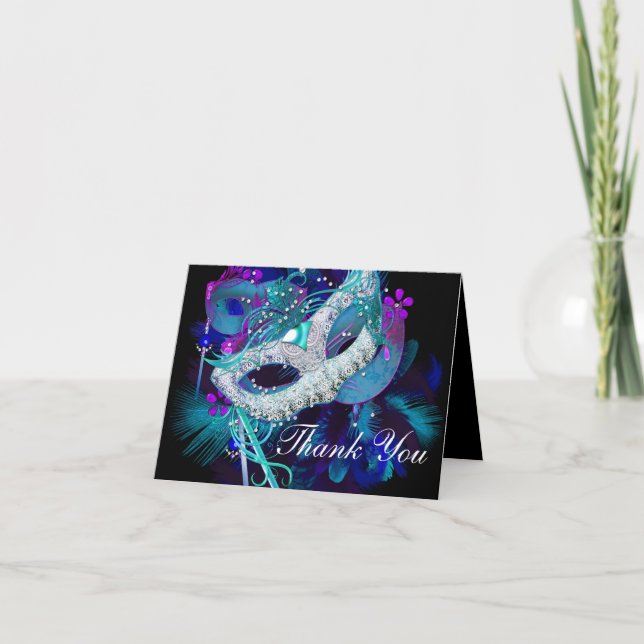 Azul & roxo mascara cartões de agradecimentos do (Frente)