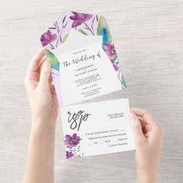 Azul Roxo Roxo Flores Selvagens Cor de água