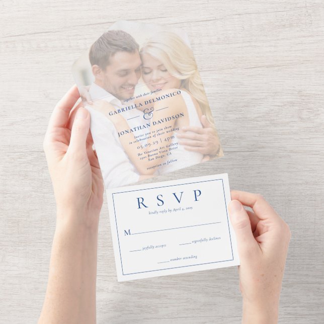 Azul RSVP de Casamento de Sobreposição de Foto Mod (Aba destacável)