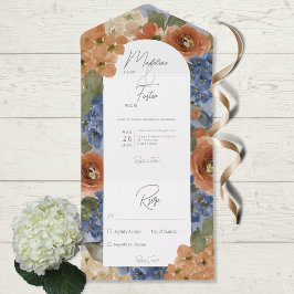 Azul Russo e Ferrugem Laranja Queimada Floral Sem