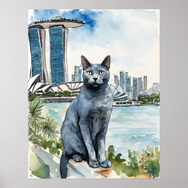 Azul Russo - Impressão de arte Cat (Frente)
