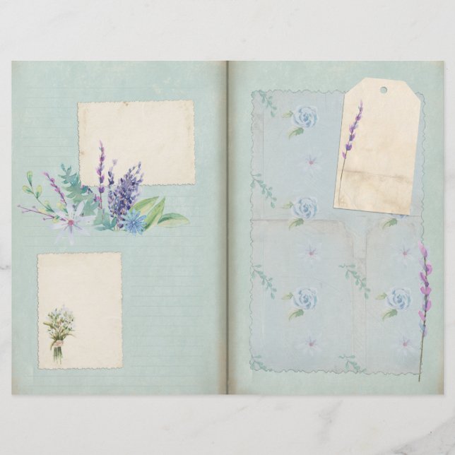 Azul Shabby Floral Collage Papel Scrapbook (Frente)
