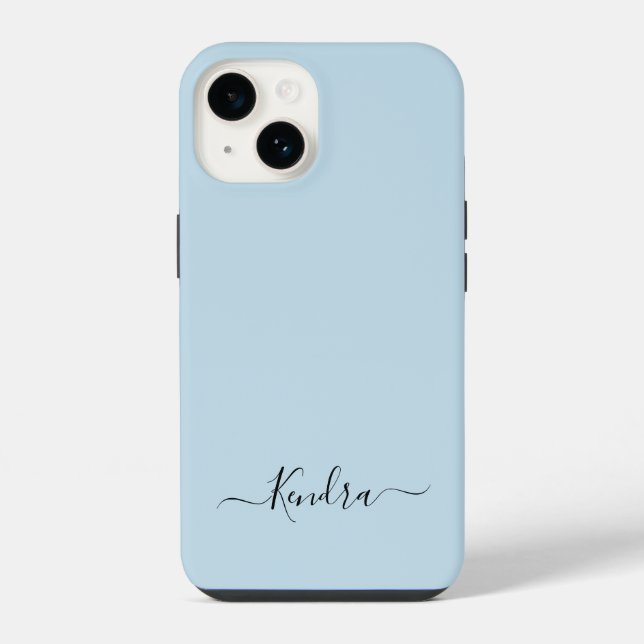 Azul Simples Minimalista Nome Personalizado Script (Verso)