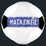 Azul Stripe Monograma Nome Personalizado Bola de F<br><div class="desc">Banda azul com efeito de brilho em uma bola de futebol personalizada,  impressa por personalização,  com um monograma personalizado único e simples que também pode ser personalizado com um nome de equipe,  apelido,  foto ou iniciais para seu jogador de futebol.</div>