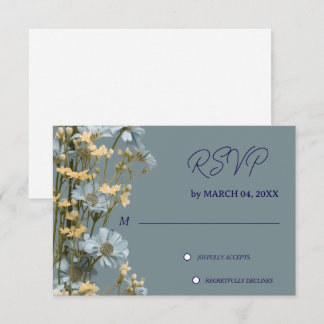 Azul Suave Floral Cinza Clássico Casamento RSVP