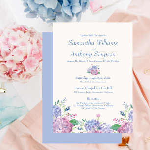 Azul Suave, Flores De Hydrangea, Convite De Casame