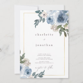 Azul Sutil e Creme Convite Floral para Casamento