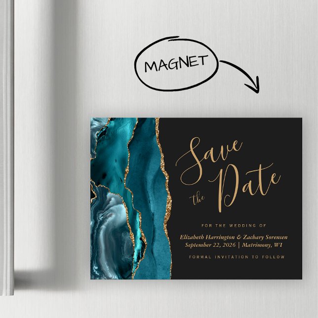 Azul Teal Agate Dourado Magnético Escuro Salvar Da (Criador carregado)