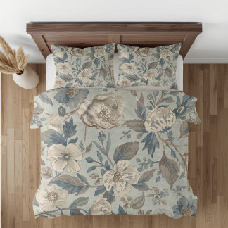 Azul Teal Empoeirado Bege Marrom Floral Casa de Ca