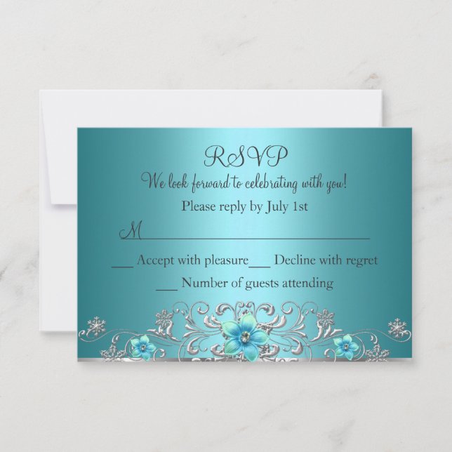 Azul Teal Prata Floral Turbilhão RSVP (Frente)