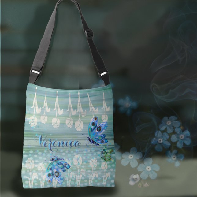 Azul Tulipas brancas Bolsa (Blue White Tulips Butterflies Tote )