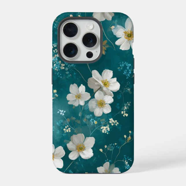 Azul-turquesa Com Flores Brancas Suaves  (Verso)