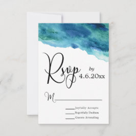 Azul Verde Aqua Watercolor Modern Wedn RSVP 1