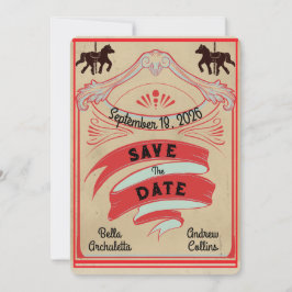 Azul Vintage e Vermelho Circus Salve a Data